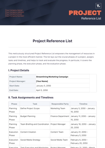 Free Project Reference List Template to Edit Online