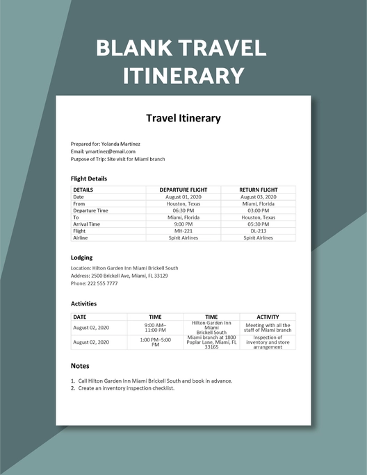 Blank Travel Itinerary Template