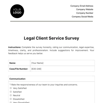 Free Legal Client Service Survey Template to Edit Online Free Legal Client Service Survey Template to Edit Online