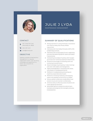 Maintenance Management Resume