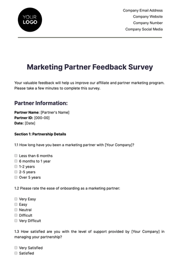 Free Marketing Partner Feedback Survey Template to Edit Online
