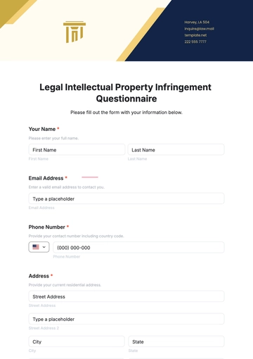 Free Legal Intellectual Property Infringement Questionnaire Template to Edit Online
