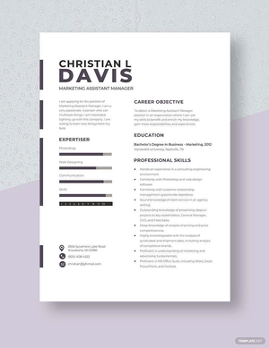 Marketing Assistant Manager Resume