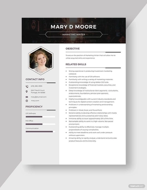 Marketing Writer Resume