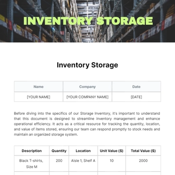 Free Inventory Storage Template to Edit Online