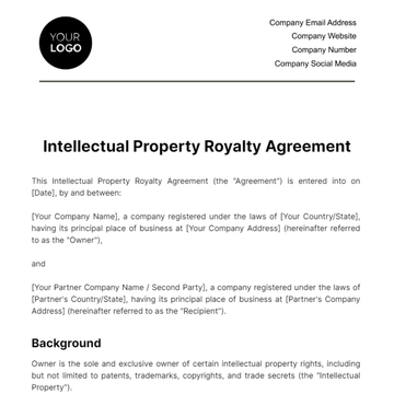 Free Legal Intellectual Property Royalty Agreement Template to Edit Online
