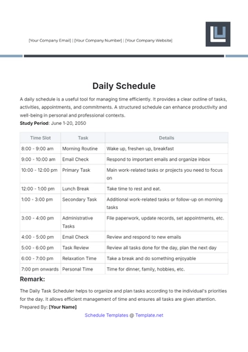 Free Daily Schedule Template to Edit Online