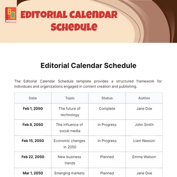 Free Editorial Calendar Schedule Template to Edit Online