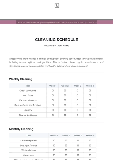 Free Cleaning Schedule Template to Edit Online