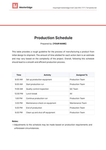 Free Production Schedule Template to Edit Online