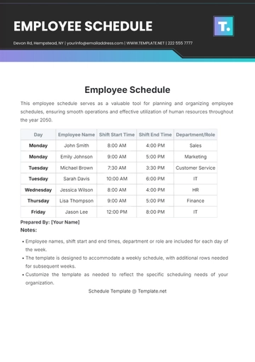Free Employee Schedule Template to Edit Online