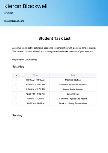 Free Student Task List Template to Edit Online | Template.net
