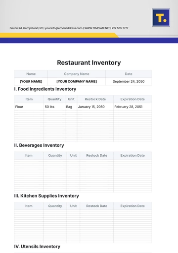 Free Restaurant Inventory Template to Edit Online