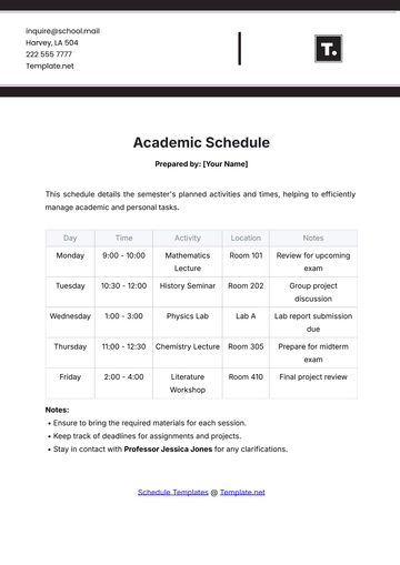 Free Academic Schedule Template to Edit Online