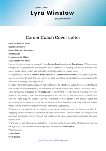 Free Career Coach Cover Letter Template to Edit Online