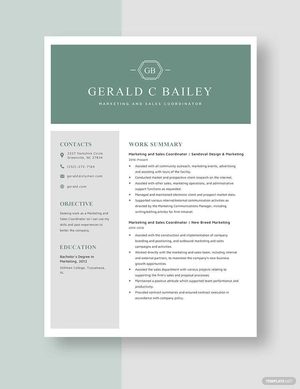 Marketing and Sales Coordinator Resume