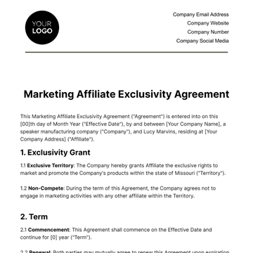 Free Marketing Affiliate Exclusivity Agreement Template to Edit Online