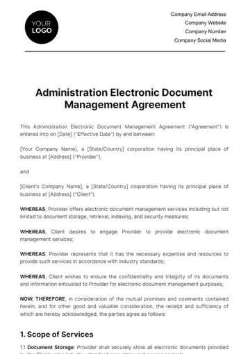 Free Administration Electronic Document Management Agreement Template to Edit Online