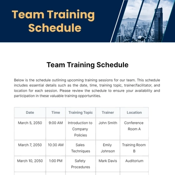 Free Team Training Schedule Template to Edit Online