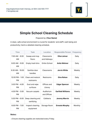 Free Simple School Cleaning Schedule Template to Edit Online