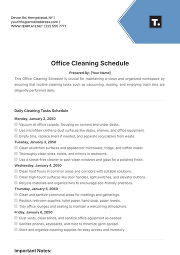 Free Office Cleaning Schedule Template to Edit Online