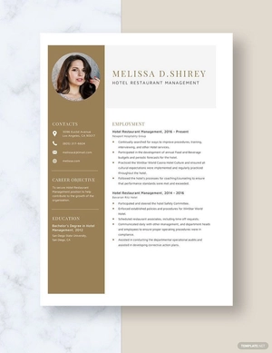 Hotel Restaurant Management Resume