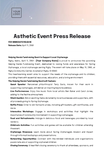 Free Aesthetic Event Press Release Template to Edit Online