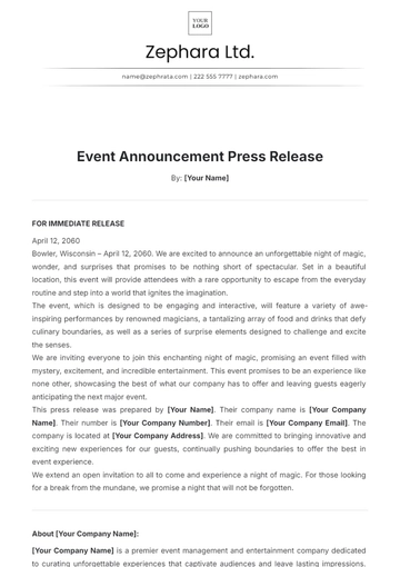 Free Event Announcement Press Release Format Template to Edit Online
