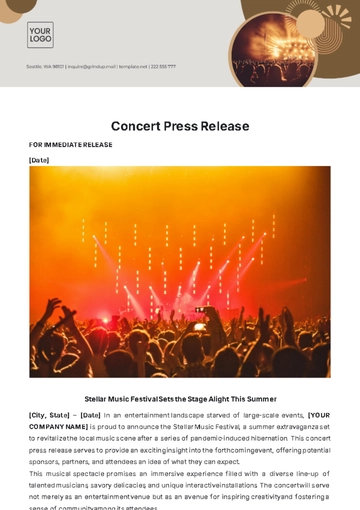 Free Concert Press Release Template to Edit Online