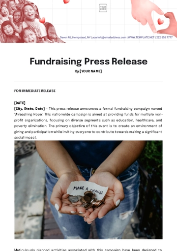 Free Fundraising Press Release Template to Edit Online