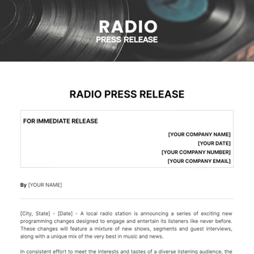 Free Radio Press Release Template to Edit Online
