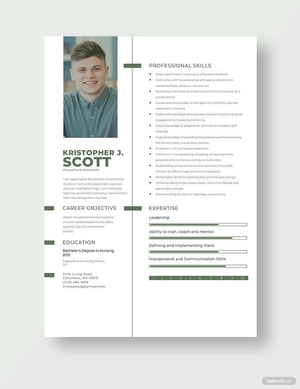 Household Assistant Resume