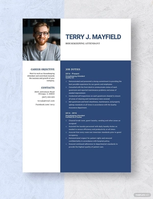 Housekeeping Attendant Resume