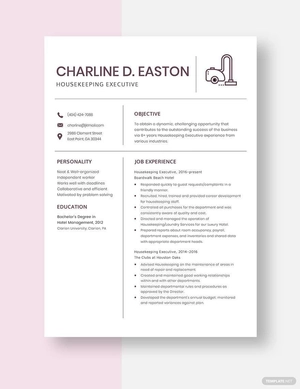 Housekeeping Executive Resume