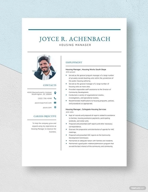 Housing Manager Resume