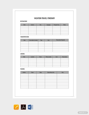 Sample Vacation Itinerary Template
