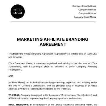 Free Marketing Affiliate Branding Agreement Template to Edit Online