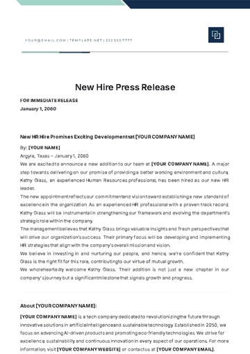 Free New Hire Press Release Template to Edit Online