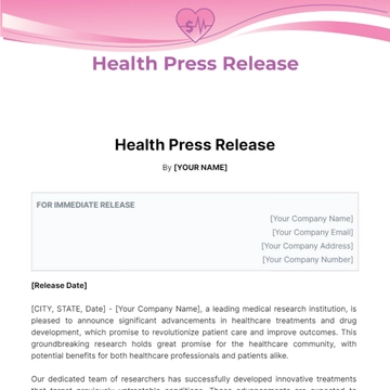 Free Health Press Release Template to Edit Online