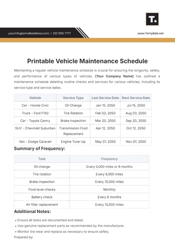 Free Printable Vehicle Maintenance Schedule Template to Edit Online