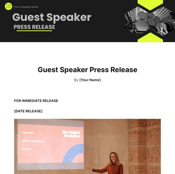 Free Guest Speaker Press Release Template to Edit Online