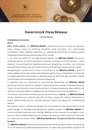 Free Government Press Release Template to Edit Online