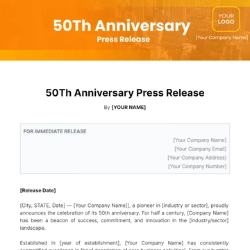 Free 50Th Anniversary Press Release Template to Edit Online