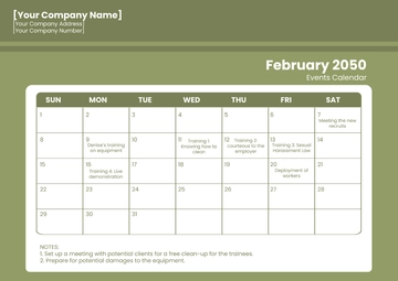 Free Housekeeping Training Calendar Template to Edit Online