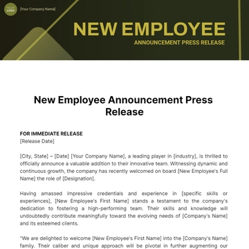 Free New Employee Announcement Press Release Template to Edit Online