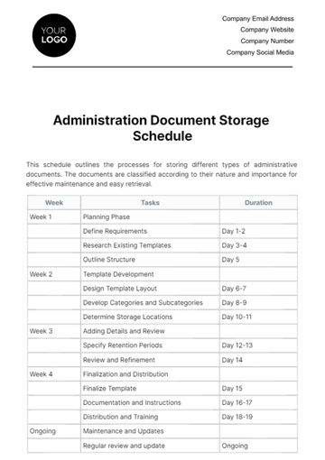 Free Administration Document Storage Schedule Template to Edit Online