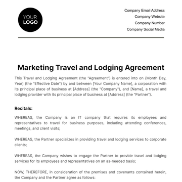 Free Marketing Travel and Lodging Agreement Template to Edit Online