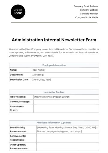 Free Administration Internal Newsletter Form Template to Edit Online