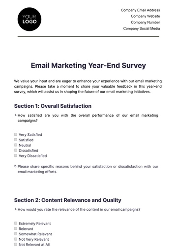 Free Email Marketing Year-End Survey Template to Edit Online