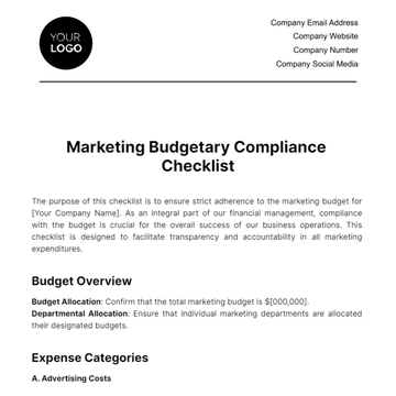 Free Marketing Budgetary Compliance Checklist Template to Edit Online